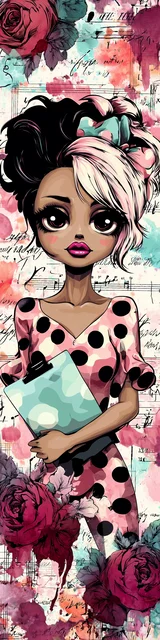 Free teacher bookmark featuring a teacher with pretty writing and a clipboard